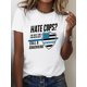 thumbnail image 2 of Camiseta de algodón puro para mujer con texto "Hate Cops", ajuste cómodo, para adultos, hombres, mujeres, adolescentes, jóvenes y tiempo libre., 2 of 8