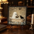 thumbnail image 3 of Cheapark Halloween Wooden Tabletop Sign, Bathroom Bedroom Shelf Tiered Tray Decor Plaque, Vintage Ghost Bathtub Black Cat Art Ornament with Metal Display Stand Single Wood Decor, 3 of 6