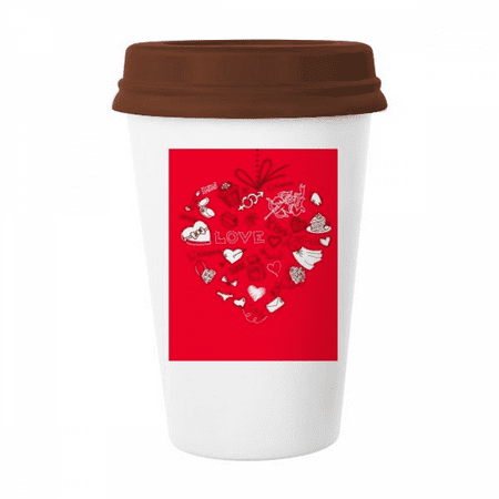 

Valentine s Day Red White Heart Mug Coffee Drinking Glass Pottery Cerac Cup Lid