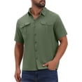 thumbnail image 4 of INSPIRE CHIC Men's Solid Short Sleeve Button Down Chest Pockets Linen Shirt 2XL Olive Green, 4 of 6