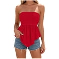 thumbnail image 2 of Mifsaly Strapless Tops for Women Smocked Bandeau Tube Top Flare Flowy Peplum Hem Sleeveless Summer Beach Cami Shirts Red,M, 2 of 7