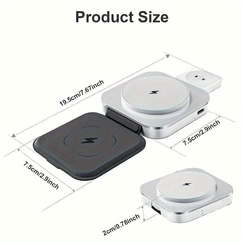 3-in-1 Foldable Charger for Apple Devices, Compatible with iPhone 17, 12, Watch Series 1, 9, and AirPods