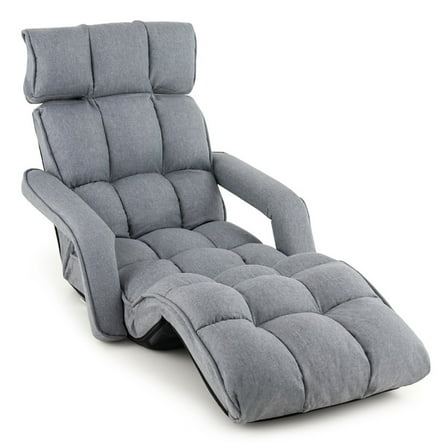 Canddidliike 6-Position Adjustable Floor Chair with Adjustable Armrests and Footrest-Gray, Modern Padded Seat Reclining Chair, Home Theater Seating Office for Adults
