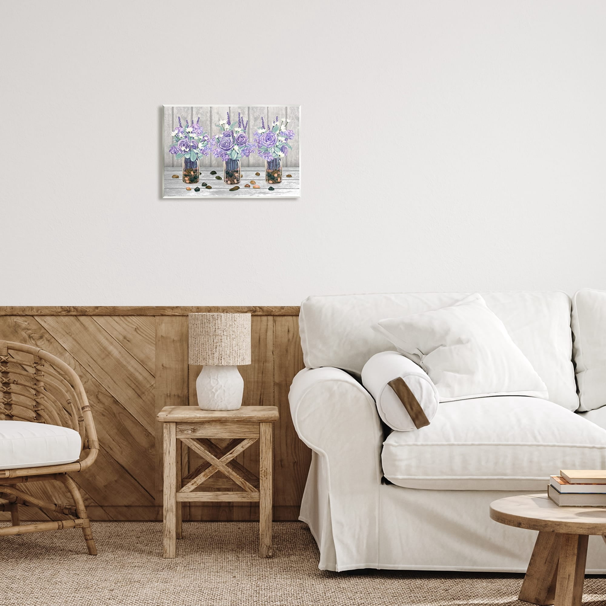 Stupell Industries Purple Rose Bouquet Trio Scattered Rustic Rocks Graphic Art Unframed Art Print Wall Art, Design by Ziwei Li