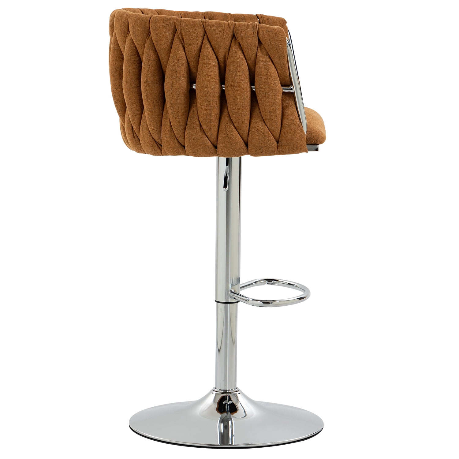 Swivel Bar Stool Set of 2, Adjustable Counter Height Chair with Woven Back and Footrest for Kitchen Cafe, Caramel