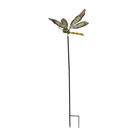 Single Glow in the Dark Green Metal Dragonfly Yard Stake Acrylic Garden Decor Outside Ornament for Lawn Walkway Flower Bed 19.69 Inch