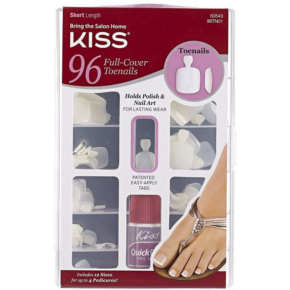 2 Pack - KISS Salon Results Toenail Kit, Full Cover, Short Length 1 ea