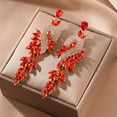 thumbnail image 4 of Sunyuer Vintage Long Colorful Hollow Leaves Tassel Earrings Rhinestone Dangle Drop Earrings Women Statement Fringe Earrings for Wedding Women Brides, 4 of 7