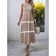 thumbnail image 5 of Women'S Summer Long Dress Casual Boho Striped Sleeveless Smocked Tiered Ruffle Sundress Brown XL, 5 of 9