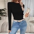 thumbnail image 4 of Enjoytime Women Blouses Round Neck Solid Color Long Sleeve Shirts Business Work Casual Basic Tops Fall Winter Fashion Clothing 2025 Black S, 4 of 6