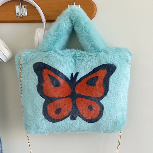 Bolso Damas Mariposa Felpa Bolso Casual Mensajero Azul