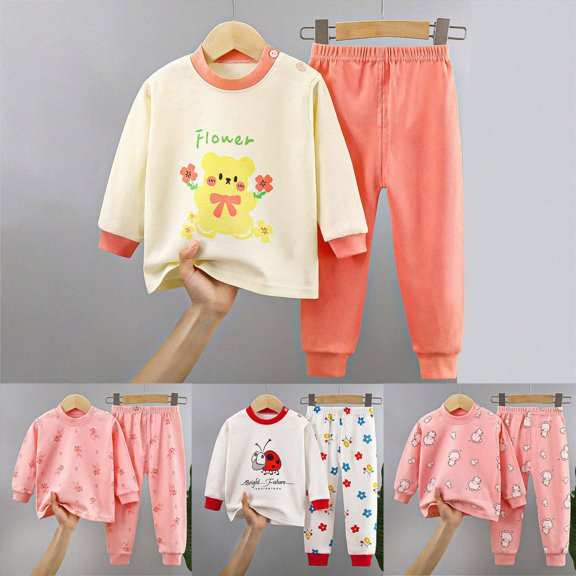 2-3 Years Toddler Baby Girls' And Long Sleeve Active Shirt and Pant, 2 Piece Top Pants for 0 6 12 18 24 M 1t 2t 3t 4t 5t Pajamas & Dailywear