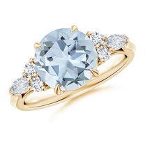 ANGARA Natural Round 2.3 ct Aquamarine Engagement Ring with Diamonds in 14K Yellow Gold for Women (Size-9mm) | March Birthstone, Anniversary, Jewelry Gift for Women | Natural Aquamarine Ring