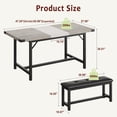 thumbnail image 6 of 3 Piece Dining Table Set for 4-6, 63" Extendable Kitchen Table and Bench Set for 6, Metal Frame Rectangle Kitchen Table Set with 2 Upholstered Benches for Dining Room, Apartment, Retro Gray, 6 of 6