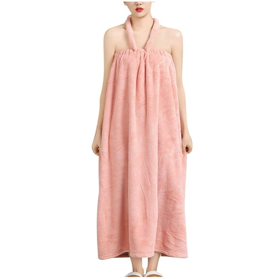 successthop Womens Lightweight Robe FLeece Fuzzy Cozy Pullover Long Soft Winter Sleepwear Halter Warm Solid Bathrobe