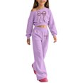 thumbnail image 2 of Kiijoy Girls Outfits Bow Off Shoulder Cropped Sweatshirt Pants Clothes Set, Sizes 5-14, 2 of 4
