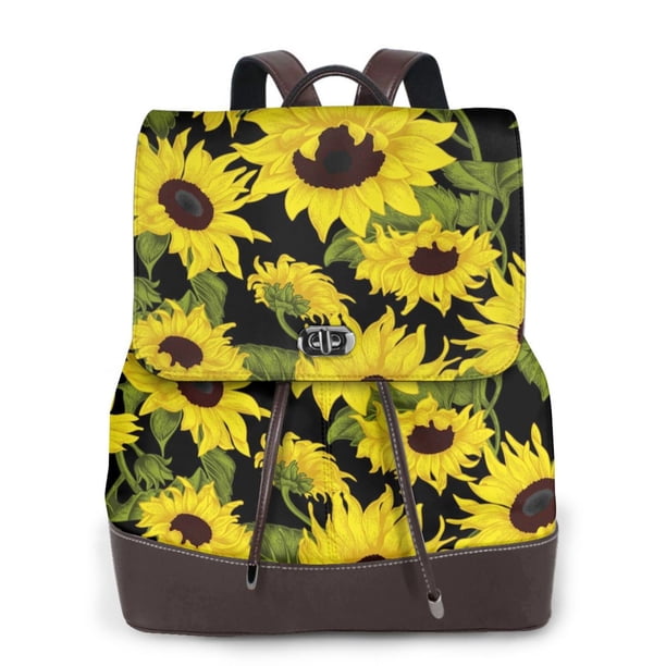 Balery Sunflowers In Vintage Mochila de Cuero para Mujeres, Gran Capacidad, Bolsa de Viaje Multifuncional, Mochila de Cuero y Bolsa de Hombro para Mujeres