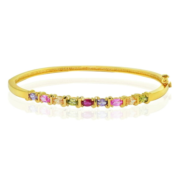 18K Gold over Sterling Silver CZ & Created Multi-Gemstone S Design Bangle Bracelet