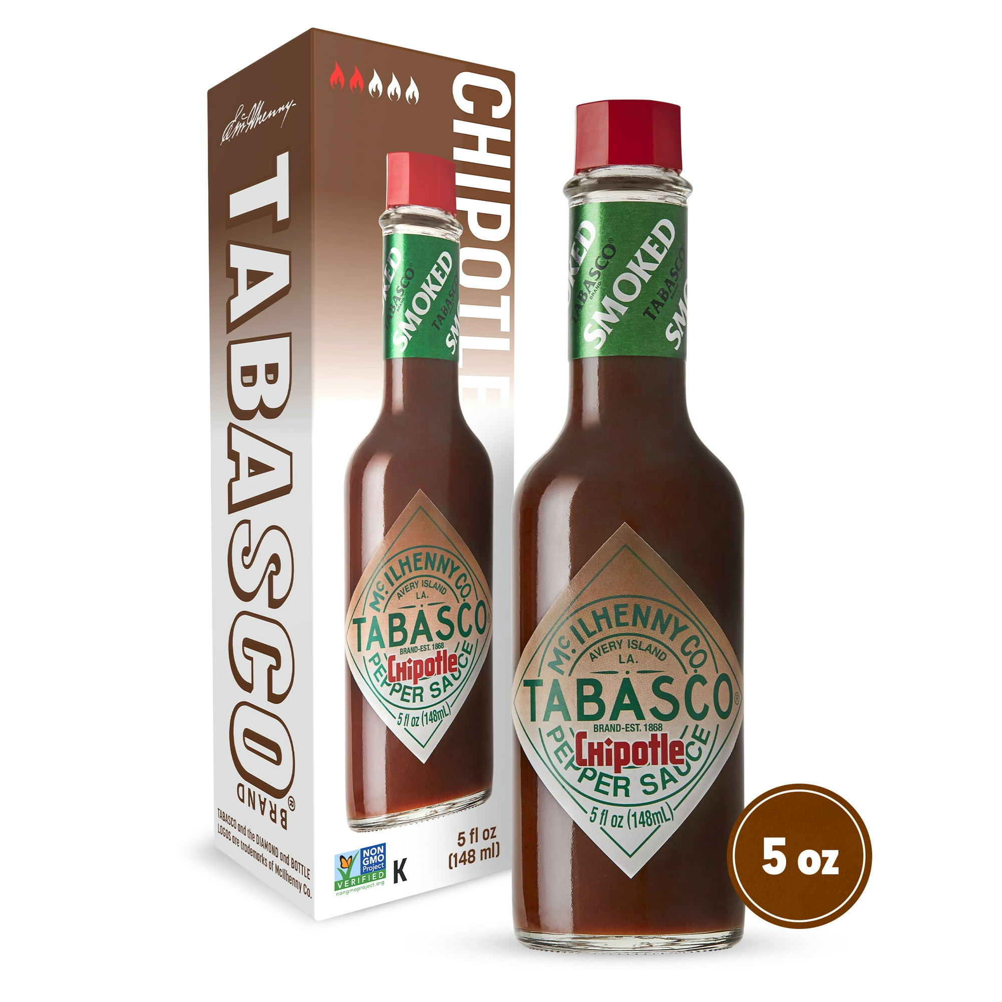 Tabasco Chipotle Pepper Sauce, 5 fl oz Regular Glass Bottle Containing Liquid Hot Sauce, Gluten Free