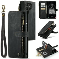 Tarise for Samsung Galaxy S23 Ultra Case Wallet for Women and Men, Galaxy S23 Ultra Case, PU Leather Magnetic Flip Wristlet Zipper Card Holder Business Cover for Samsung S23 Ultra 5G (6.8"), Black