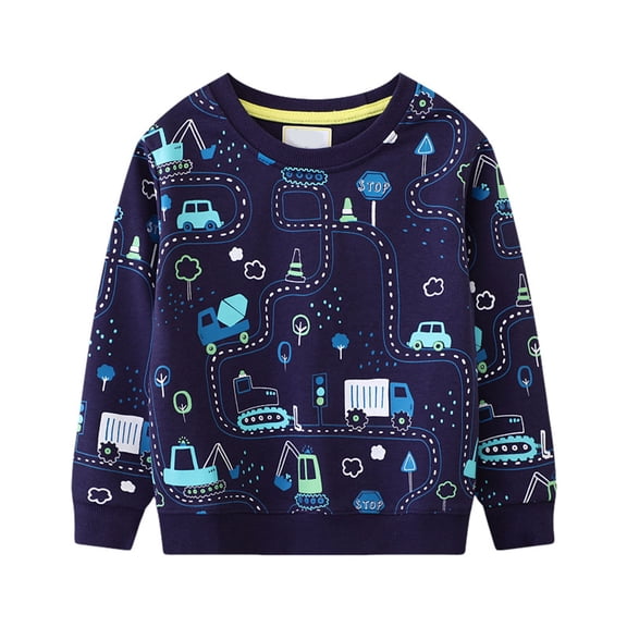 HCNTES Toddler Boys Cotton Pullover Crewneck Sweatshirt Long Sleeve Cartoon Shirt Sweaters Tops, 4-5 Years Dark Blue