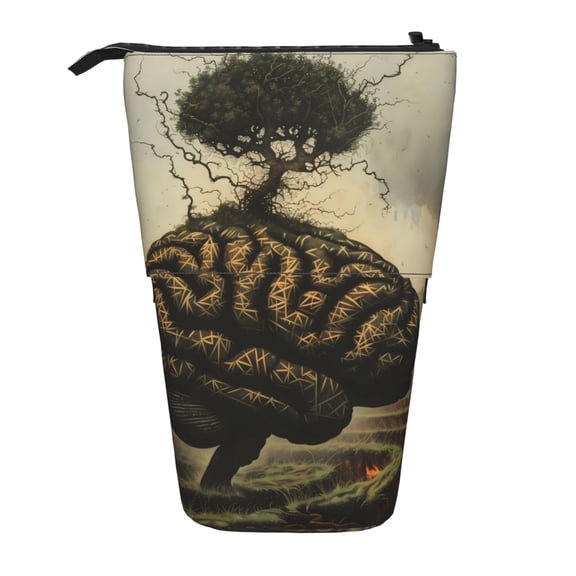 Picia Surreal Brain Tree Print Telescopic Pencil Case, Telescopic Pen Holder Telescopic Pencil Pouch Bag Stationery Pencil Case Box Storage Organizer Makeup Bag