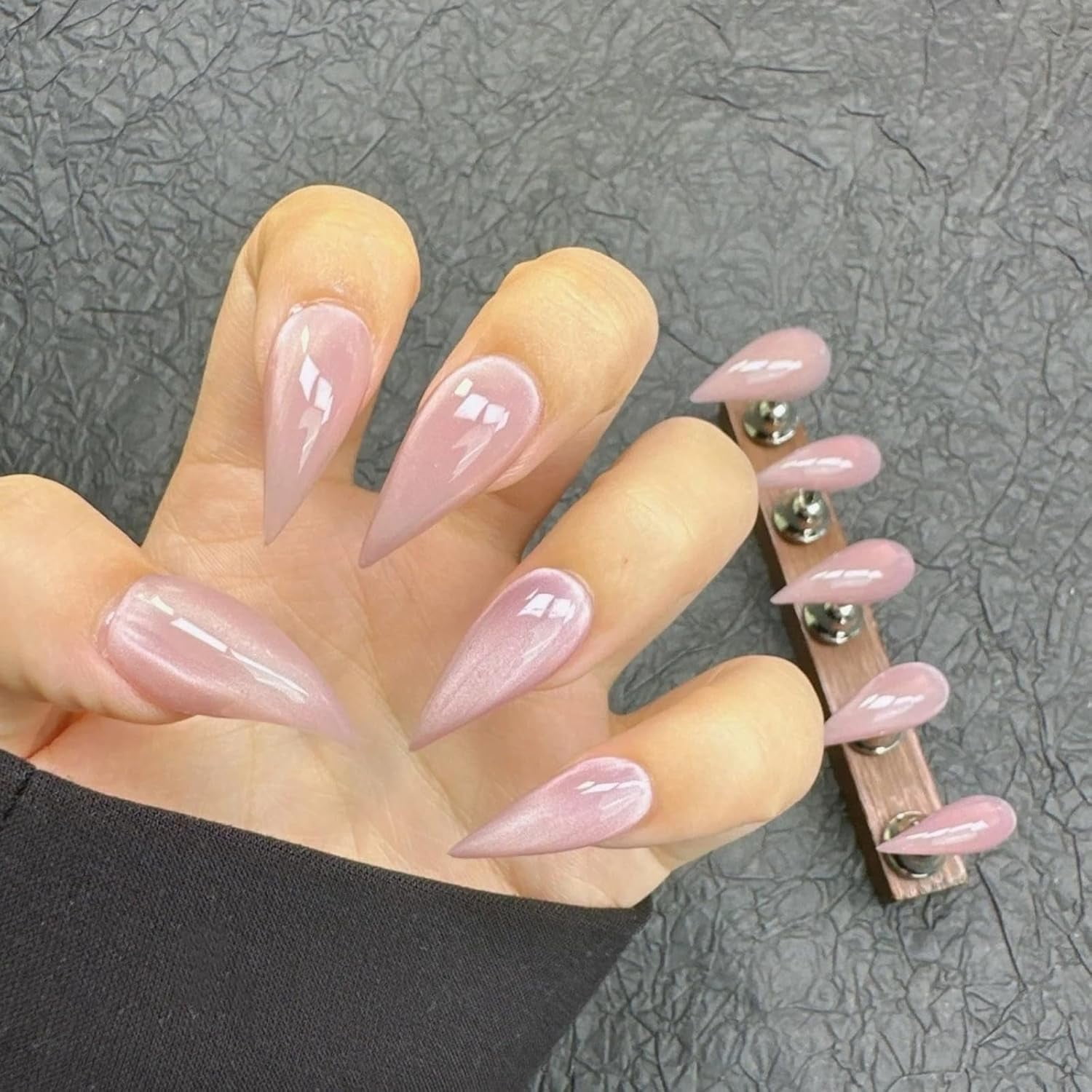Cat Claw Press on Nails Handmade Stiletto Short Pink Cat Eye Reusable Cute Thick Acrylic Press on Nails Cat Dragon Claw False Nail Glossy Glue on Nail