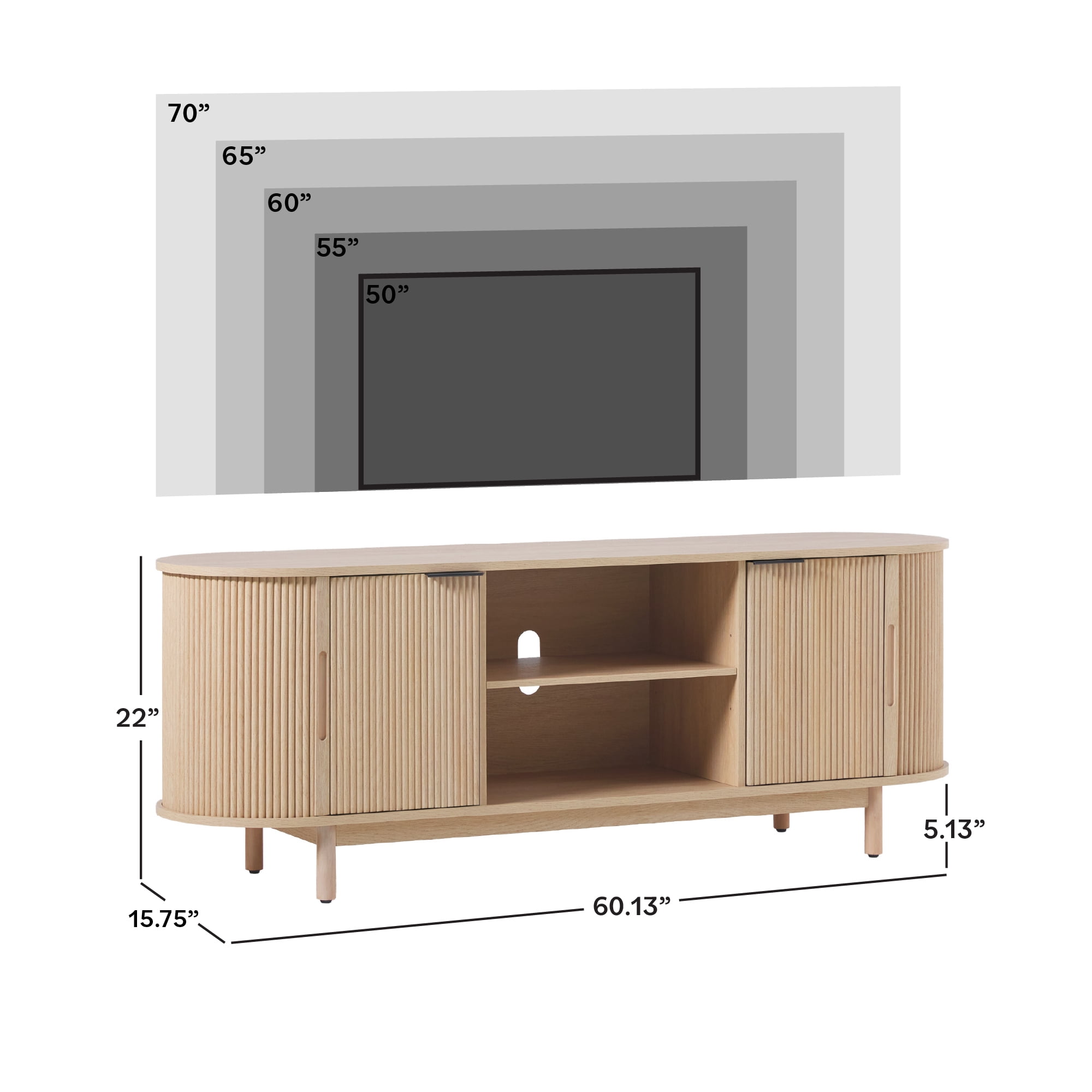 Walker Edison Modern Reeded 60” TV Stand with Open Storage - Coastal Oak