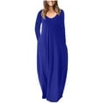 thumbnail image 2 of Gspmoly Robes d'Été, Robe Longue Aguichant Unie pour Femme à Col Rond avec Poches, Robe à Manches Longues, Robes de Cocktail pour Femmes en Liquidation, 2 of 4