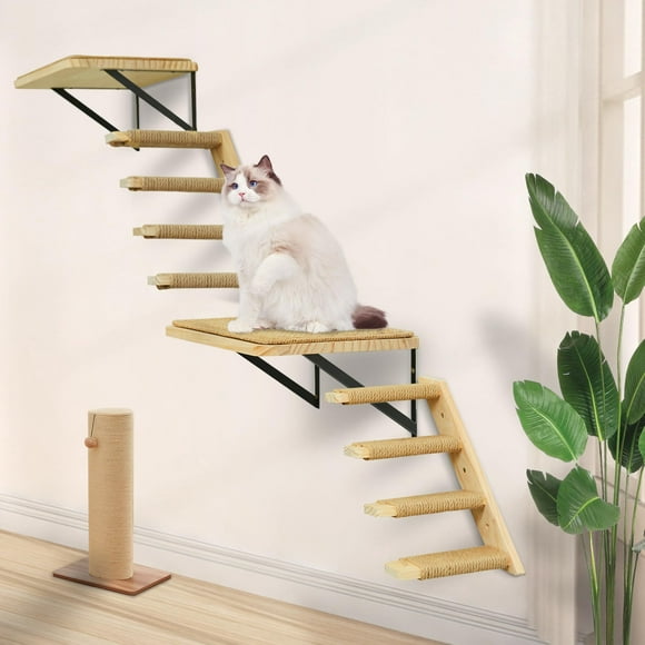 Cat Wall Shelves Stairs Cat Wall Furniture Mounted, 2PCS Cat Shelves & 2PCS 4 Steps Wall Climbing Shelves Scratching Perches for Sleeping, Playing, Climbing