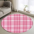 thumbnail image 2 of Valentine's Day Washable Round Area Rug 3.3 ft, Pink Plaid, Soft Non Slip Rugs Stain Repellent Indoor Felt Carpet for Living Dining Room Bedroom Home Office, 2 of 9