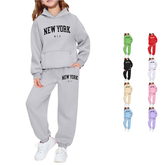 Girls Long Sleeve Hoodie Sweatshirt Letter Print Casual Wear Outdoor Activities Girls Casual Outfit Sets