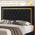 thumbnail image 2 of Dextrus Queen Size Bed Frame with Tall Button-Tufted Headboard, Luxurious Velvet Upholstery, Modern Platform Bed Frame with Gold Trim, No Box Spring Required - Black, 2 of 6