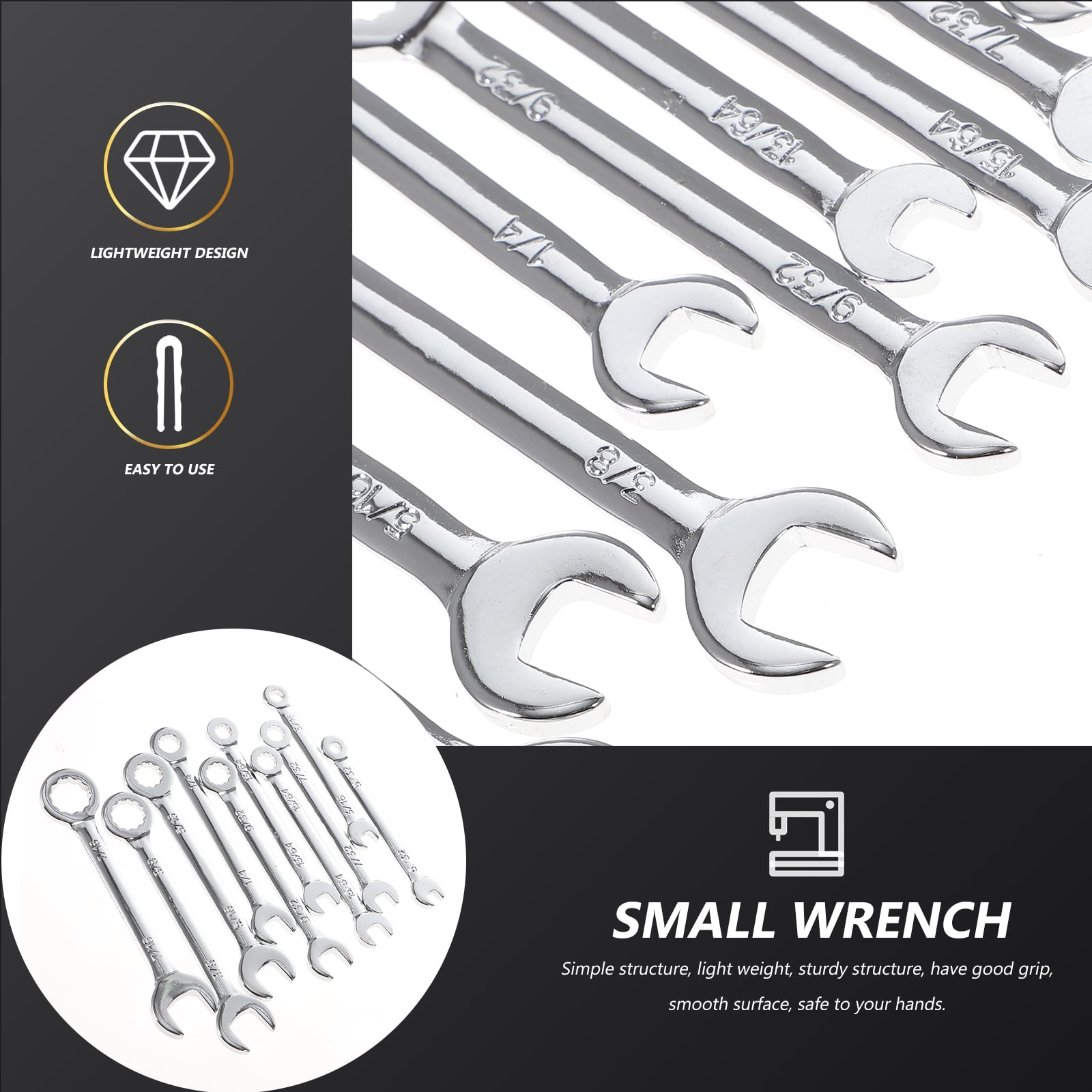 Hemoton 20 pcs  Small Wrenches Steel Spanners Portable Wrenches Set Dual-end Spanner Tools(Imperial Type)