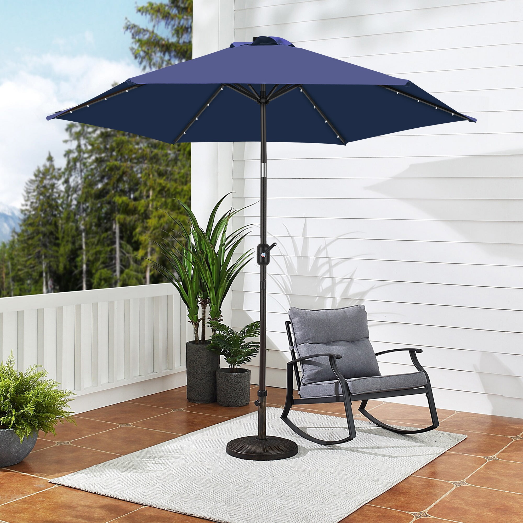 Scafild | 7.5 Ft Solar LED Light Patio Umbrella Outdoor W/ Easy Tilt - Navy