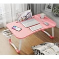 thumbnail image 3 of Mesa plegable para laptop, almacenaje, desayuno en cama, soporte libros con ranura para teléfono y porta vasos - rosa, 3 of 3