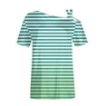 thumbnail image 4 of Scyoekwg Womens Short Sleeve Blouses Slant Shoulder Camisole Tops Lightweight Dressy Casual Blouses Loose Trendy Shirts Stripe Print Blouses (Army Green,L), 4 of 5