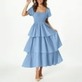 thumbnail image 2 of XUNKUSGA Summer Dresses for Women 2025 Solid Color Maxi Dress Square Neck Puff Sleeve Wedding Guest Dresses Ruffle Tiered Casual Beach Dresses, 2 of 9