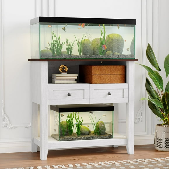 Yiwa Heavy Duty 20–29 Gallon Fish Tank Stand, Aquarium Cabinet with Charging Station, Drawers and Open Storage (Tank Not Included)