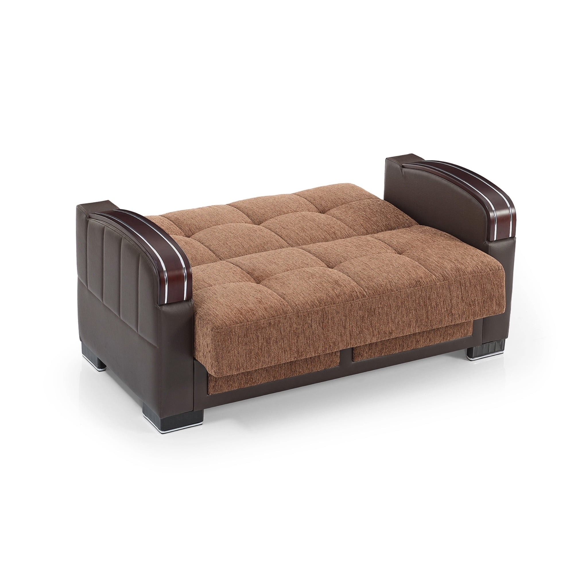 Ottomanson 63" Convertible Loveseat Sleeper with Storage, Modern Chenille Sofa for Small Spaces, Brown