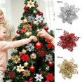 thumbnail image 2 of 10Pcs Christmas Glitter Artificial Poinsettia Flowers Xmas Poinsettia Artificial Wedding Flowers Decorations Xmas Tree Ornaments for Party Favors, 4.8inch, 2 of 4