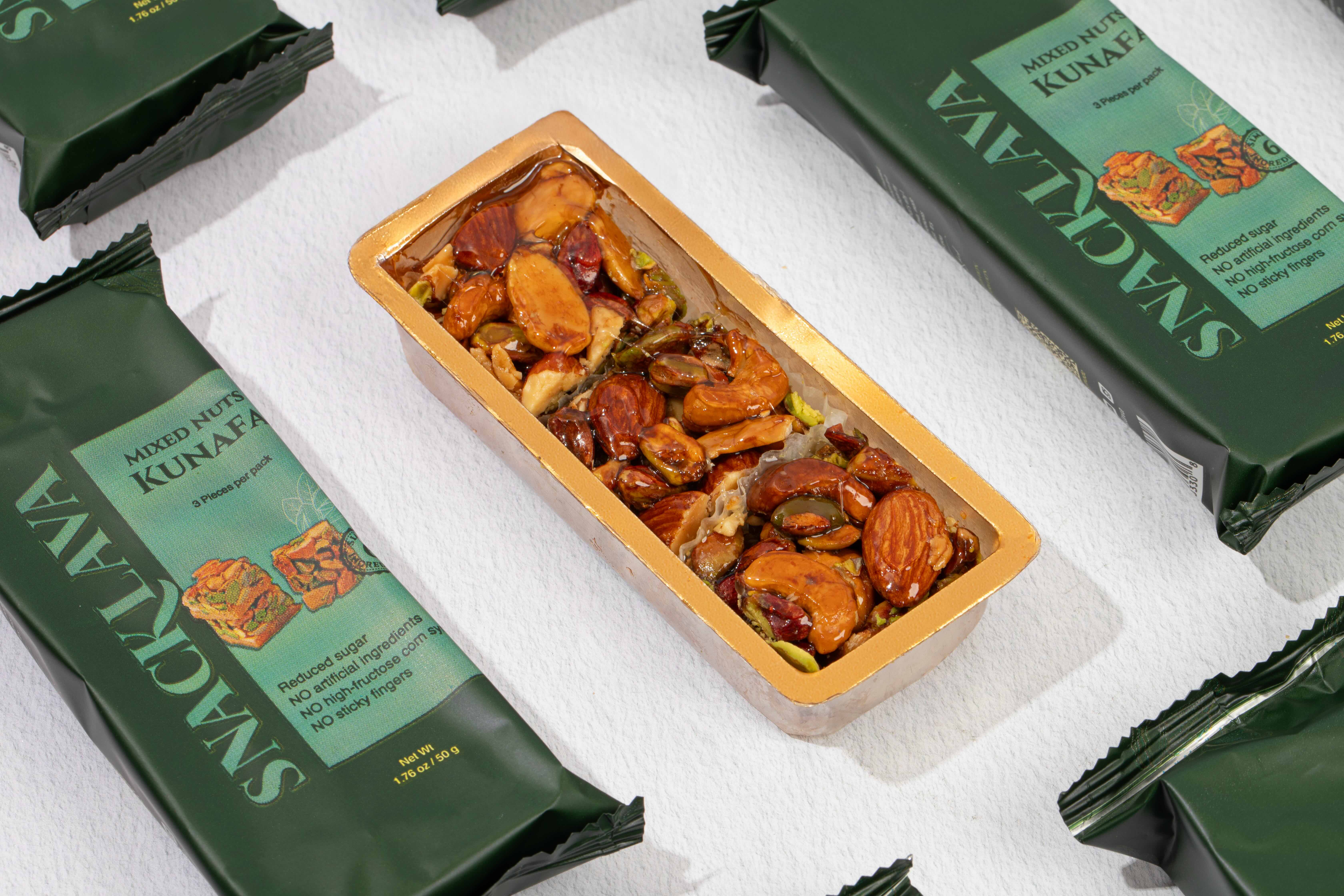 Snacklava Mixed Nuts Kunafa - 20 Pack (60 Pieces) - No Artificial Ingredients, Colors or Preservatives - 5g of Protein Per Serving