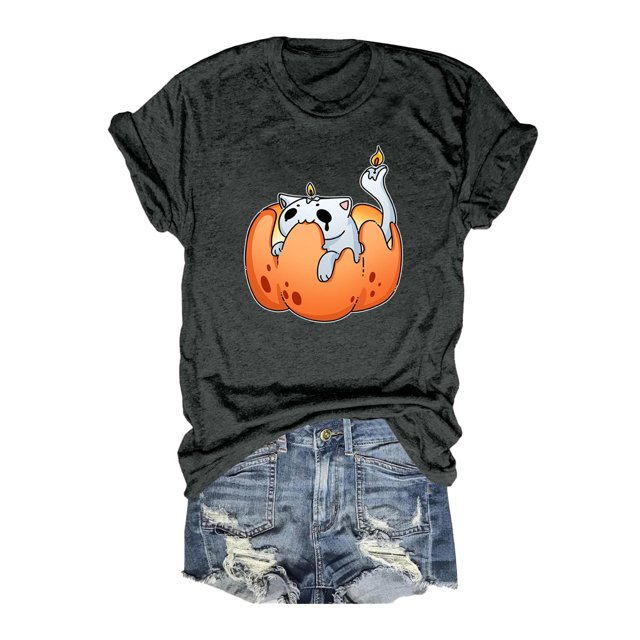 T-shirt Graphique d'Halloween pour Femmes Manches Courtes Col Rond pour Printemps Été Activités Extérieures et Usage Quotidien