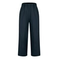 thumbnail image 4 of Xunlbb Womens Pants, Women's Spring And Solid Color Elastic Waist Cotton Linen Versatile Straight Tube Casual Wide Leg Pants Gift for Women ,Dark Blue XL, 4 of 7