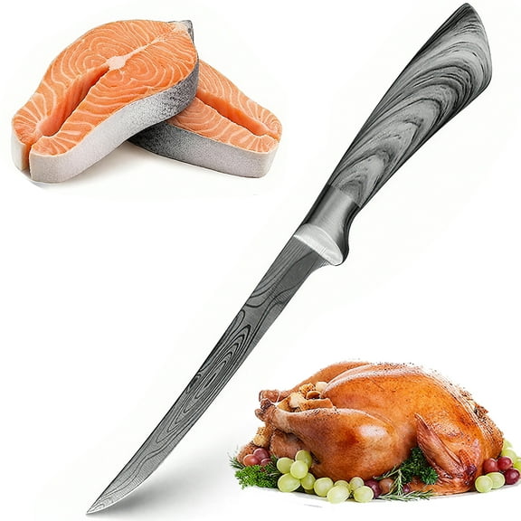 Stainless Steel Fishing Knife,7inch Damascus Laser Boning Knife Professional Kitchen Fillet Knife for Fish