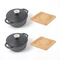 thumbnail image 3 of HAWOK Cast Iron Mini Round Cocotte Set, Mini Dutch Ovens with Lids and Bamboo Trays, 667ml/22.57oz/2.82cups, Set of 2, Black, 3 of 5
