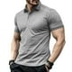 thumbnail image 1 of Playera Elvqul para Hombre Manga Corta Playa Gym Solapa Gris Algodón de Color Sólido Abotonada, 1 of 5