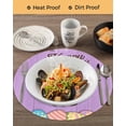 thumbnail image 3 of 15 Inch Round Placemats Set of 4, Purple Easter Non Slip Heat Insulation PP Table Mats, Spring Cartoon Bunny Colorful Eggs Wood Grain Washable Place Mats for Kitchen Dining Party Table Decor, 3 of 7