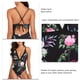 thumbnail image 5 of Traje de baño de una pieza para mujer, traje de baño estampado sin espalda, bikini, traje de baño para fiestas en la piscina en la playa, flor negra y rosa L, 5 of 5