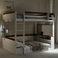 thumbnail image 2 of Bellemave Queen Bunk Bed with Storage and LED Light, Wooden Queen Over Queen Bunk Beds with USB Charging Station, Bunk Bed Frame with Built-in Shelves and Ladder, No Box Spring Needed（White）, 2 of 9